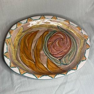 Signed studio pottery hand painted platter.